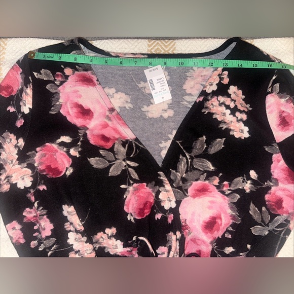 NWT Maurices Sz L Double Breast Floral Knit Mini Dress Long Balloon Sleeve VNeck - Picture 9 of 13